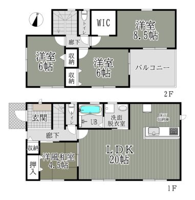 天理市中町第2-1～8号棟：新築戸建 間取り図