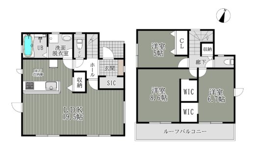 桜井市浅古21-1期1号棟：新築戸建 間取り図