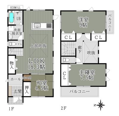 天理市二階堂上ノ庄町：中古戸建 間取り図