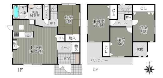 天理市西井戸堂町：中古戸建 間取り図