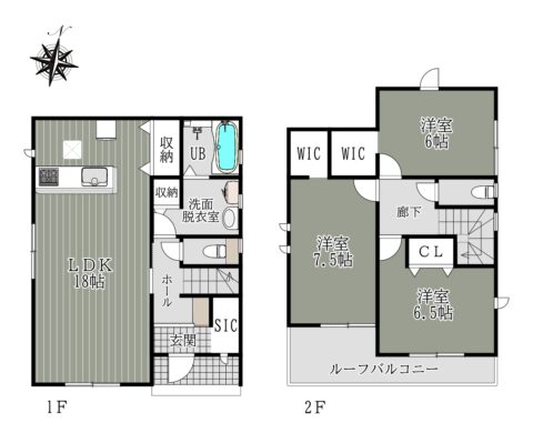 奈良市大安寺22-1期1号棟：新築戸建 間取り図