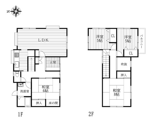 天理市二階堂上ノ庄町：中古戸建 間取り図